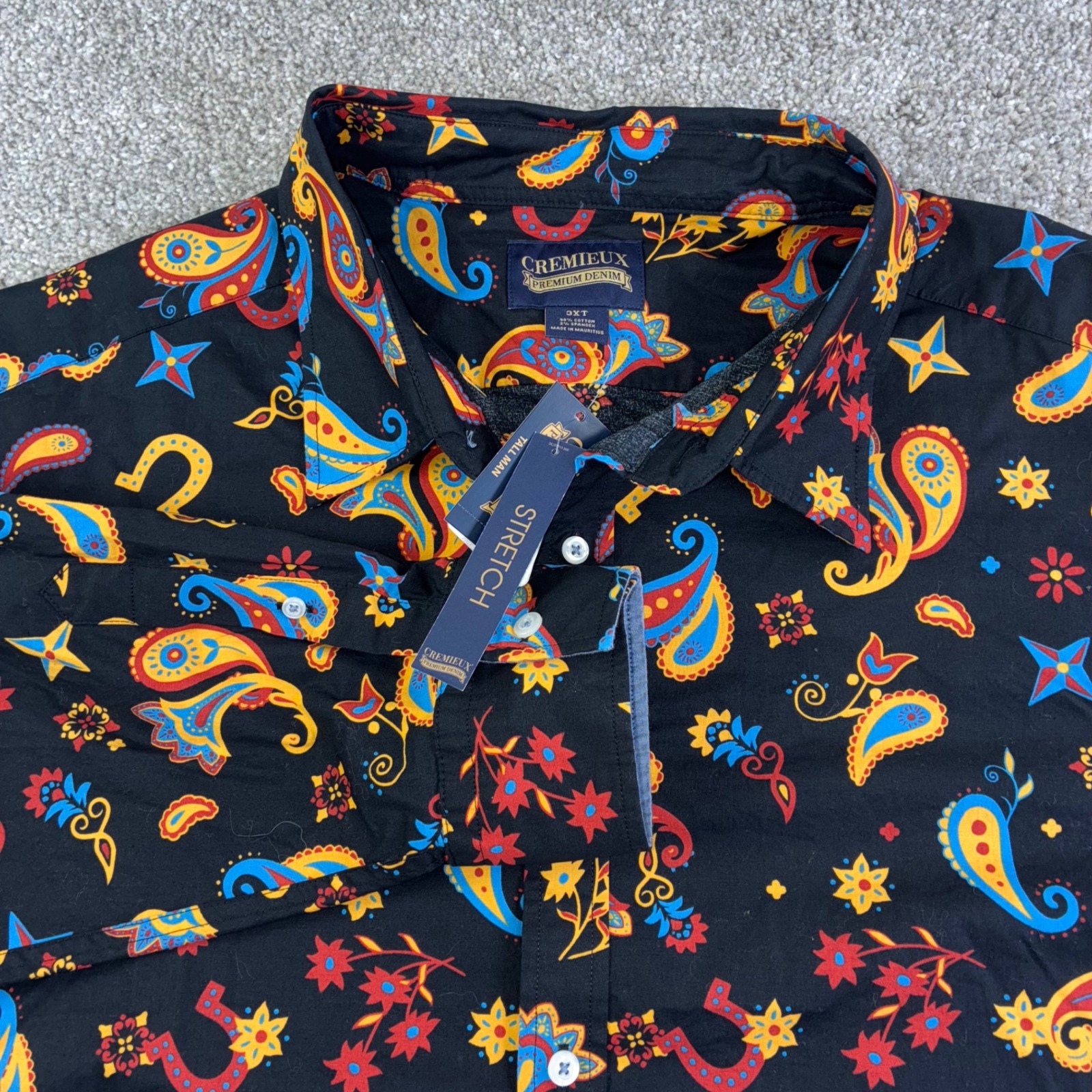 Cremieux Mens 3xt Stretch Black Paisley Horseshoe Print Button Up Shirt Western